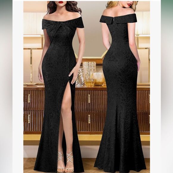 NWT VFShow Sexy Off Shoulder High Split Formal  Front Twist Knot Evening Gown - Picture 1 of 16